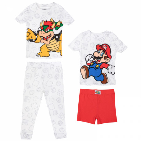 Super Mario Bros. Mario and Bowser 4-Piece Toddler Boys Pajama Set